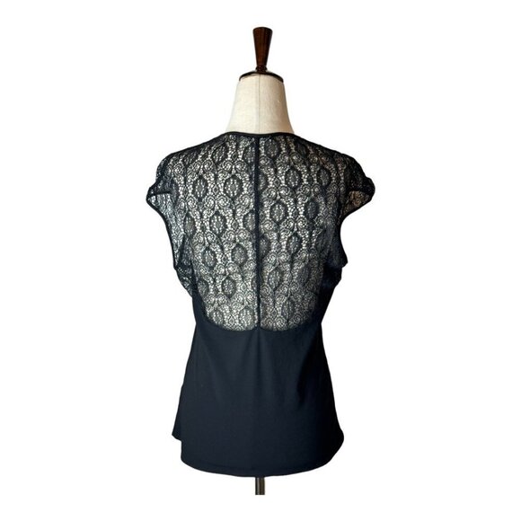 Helmut Lang Black Puckered Lace Detail Scoop Neck Short Cap Sleeve‎ Top Size M - Picture 3 of 10